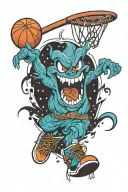 basketball hoop with the monstars from space jam  tattoo design idea
