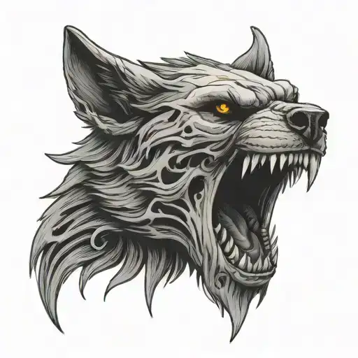 skull wolf surrounded tattoo design idea