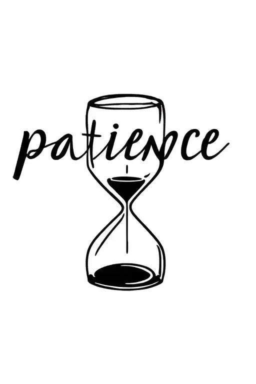 The Word patience with an hourglass tattoo design idea
