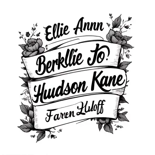 I want an arm sleeve with the following names: Ellie Ann, Berklie Jo, Hudson Kane, Farren Luloff. I want this date 09-10 tattoo design idea