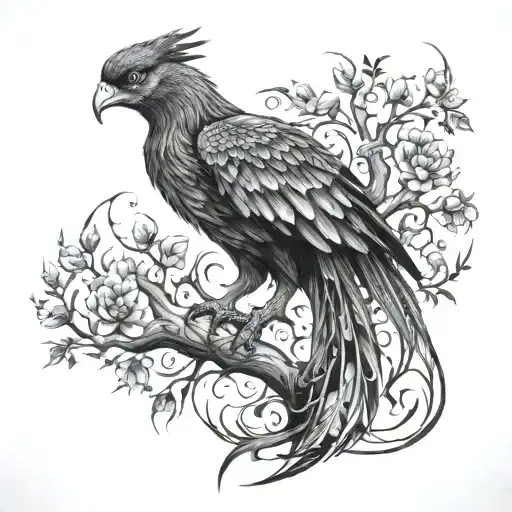 phoenix with tree of life tattoo design idea