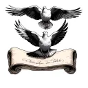 acts 16 31 on a scroll being pulled up by 3 doves tattoo design idea