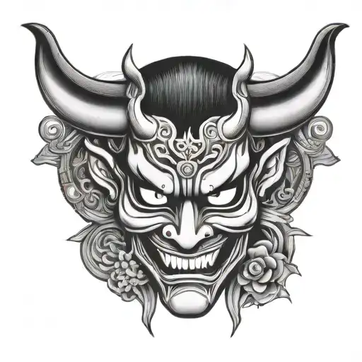 Japanese Mask devil horns tattoo design idea