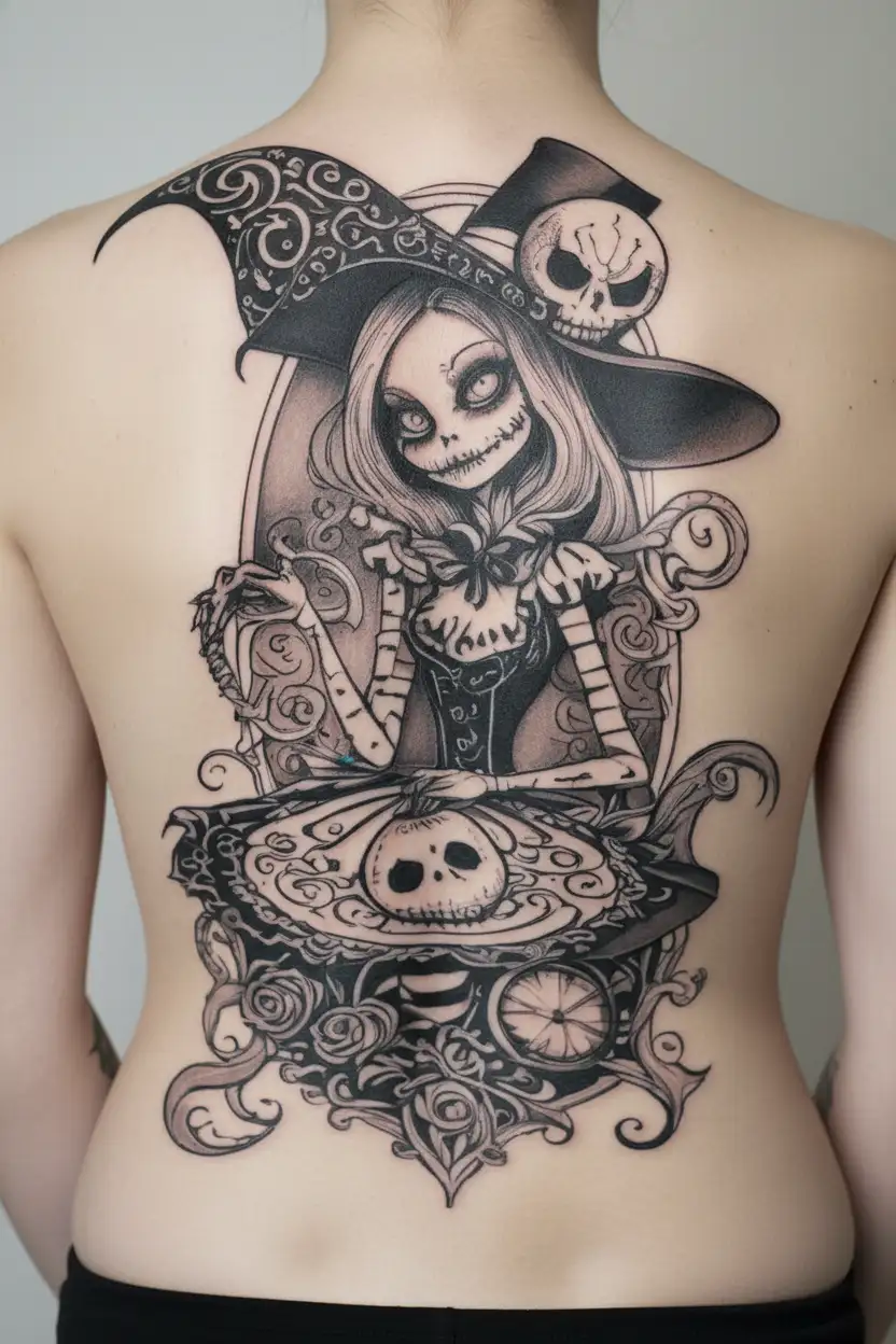 Alice-in-Wonderland meets Jack skellington. tattoo design idea