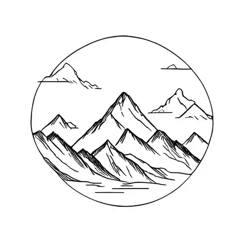 I want a minimalist fine-line tattoo featuring aesthetic mountains to represent my hometown, Annecy, France. tattoo design idea