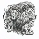 lion and 2 cubs playing tattoo design idea