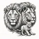 lion and 2 cubs playing tattoo design idea