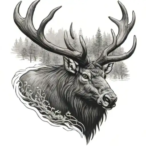 bull elk tattoo design idea