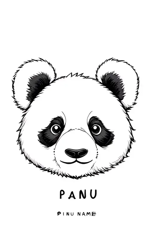 panda face with pinu name written tattoo design idea
