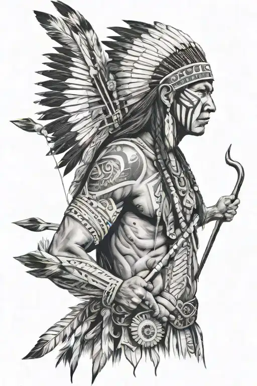 Native American with bow and arrow  tattoo design idea
