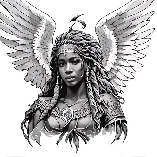 winged african angel warrior tattoo design tattoo design idea