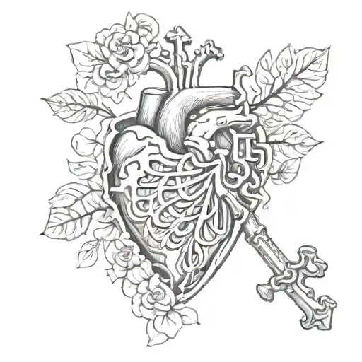 skeleton key anatomical heart tattoo design idea