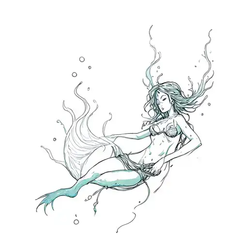 shibari siren underwater tattoo design idea