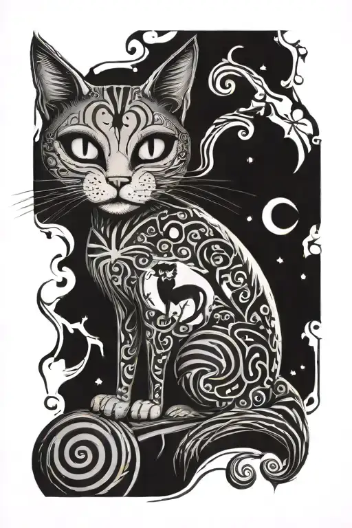 cat and nightmare before Christmas scene tattoo design idea