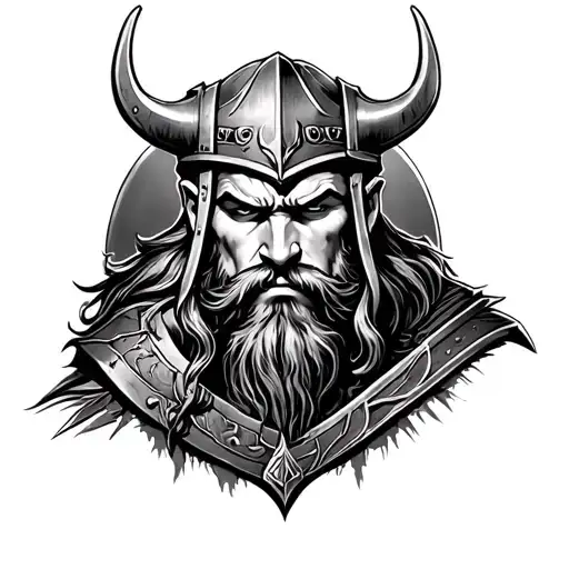 upper sleeve tattoo, viking on front, thor jorgunmandr tattoo design idea