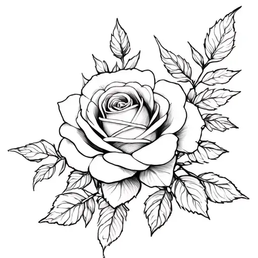 baroque, cyber siligism, romantic goth style - create A delicate, feminine rose bush / climbing rose tattoo to connect tattoo design idea