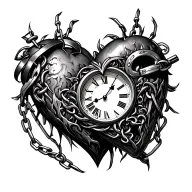 Heart clock chained tattoo design idea