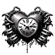 Heart clock chained tattoo design idea
