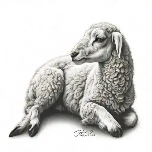 delicate lamb laying down fine line tattoo design idea