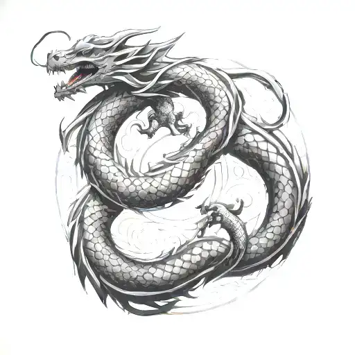 I want an inifnity dragon ouroboros tattoo with the Om and Yin Yang incorporated in a mystical way tattoo design idea