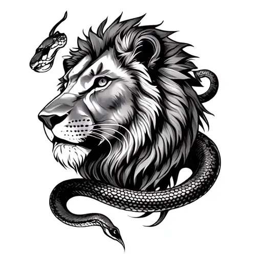 Snake tattoo around a lion جست tattoo design idea