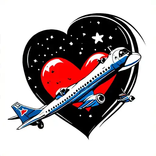 heart with plane flying in the sky tattoo design idea