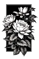 peonies and lotuses with branches tattoo design idea