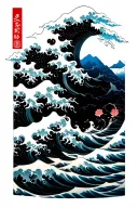 japanese waves flowing floating islands tattoo design idea