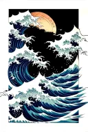 japanese waves flowing floating islands tattoo design idea