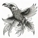 bird skeleton with feathers flying down open mouth minimum details  tattoo design idea