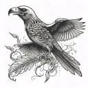 bird skeleton with feathers flying down open mouth minimum details  tattoo design idea
