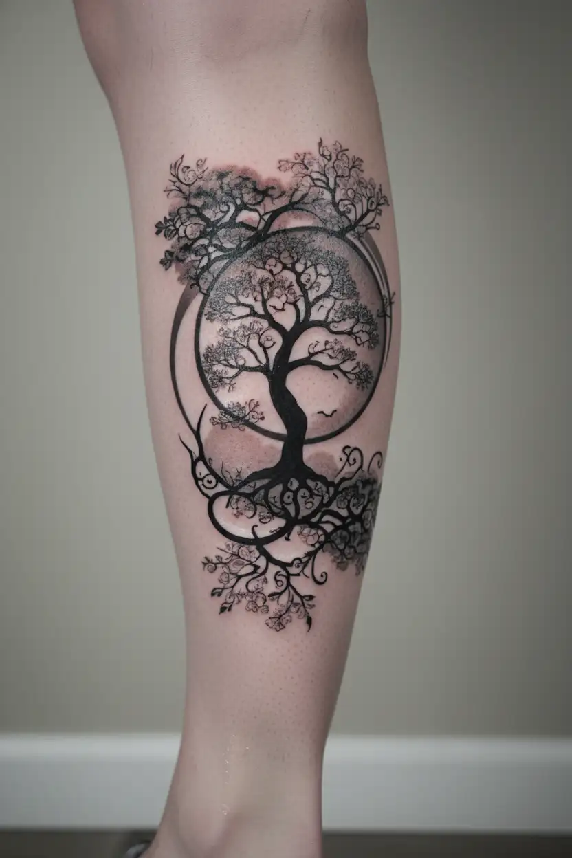 enso circle and a tree of life  tattoo design idea