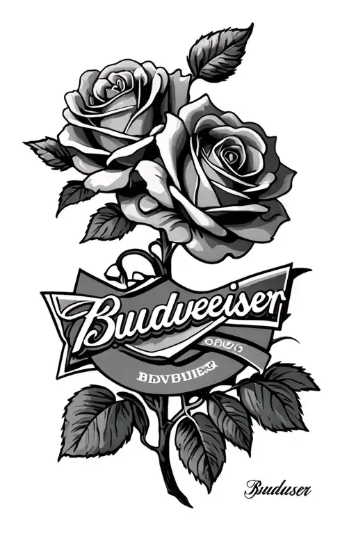 Budweiser beer roses quote tattoo design idea