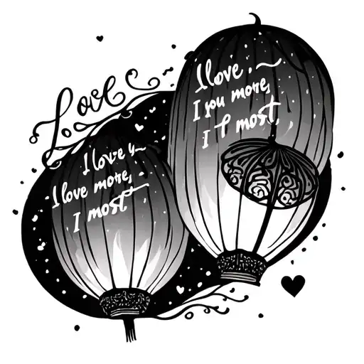 tangel matching tattoos "I love you more, I love you most" with floating lanterns tattoo design idea