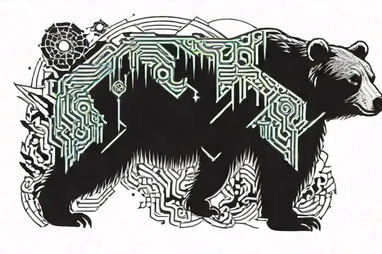 bear with its cub walking through a forest scene tattoo design idea