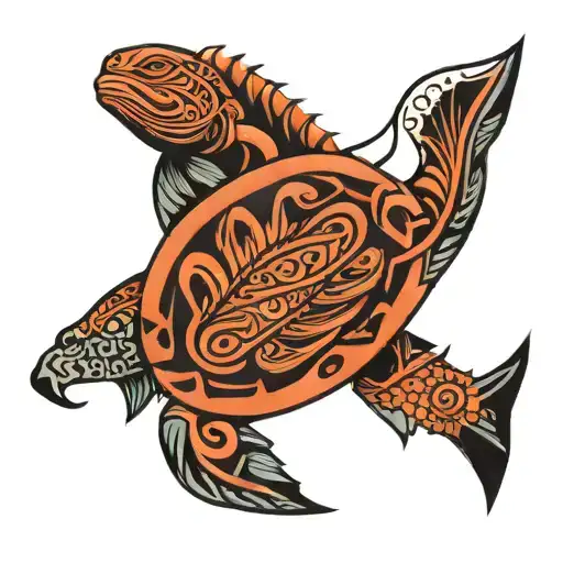 Maori with arrows, shadows, sea waves, turtles, fish scales, arrow styles tattoo design idea