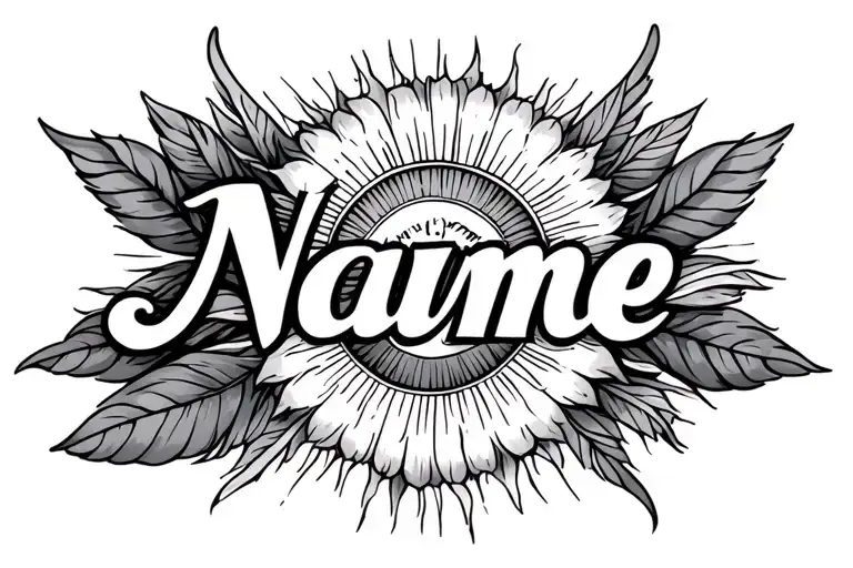 name in middle heaven sun shining light tattoo design idea