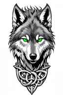 wolf with green eyes on armor tattoo design featuring Celtic trinity knot  tattoo design idea