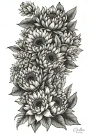 whimsical girly floral thigh tattoo with proteas and Gerberas  tattoo design idea