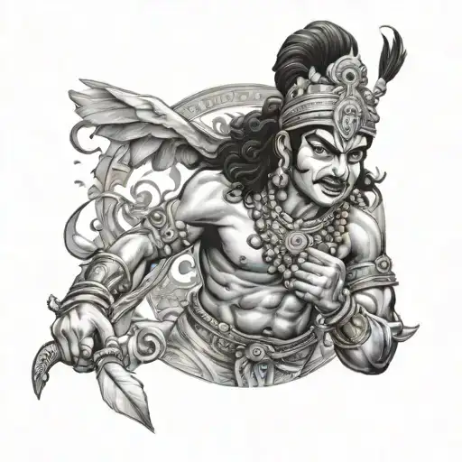 krishna in angry mood in a battle field tattoo design idea