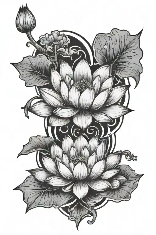 kanji symbols with lotus flower blooming tattoo design idea