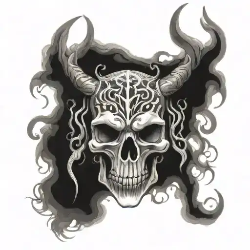 wendigo skull breathing smoke tattoo design idea