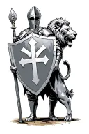 knights templar holding shield with lion rampant in color tattoo design idea