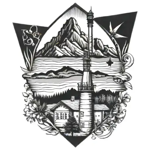 tattoo for my hometown SANGER and want 3 things a arrowhead on the left a water tower that says Sanger and a mountain S tattoo design idea