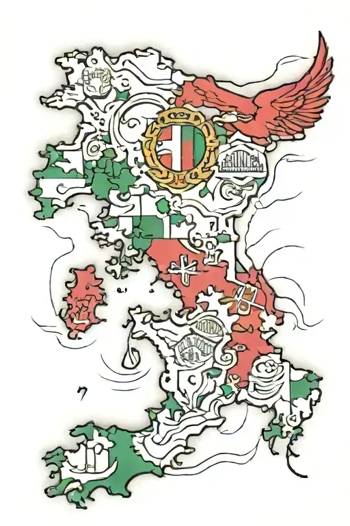 outline of Italy with Italian flag on the inside with a cardinal on top tattoo design idea