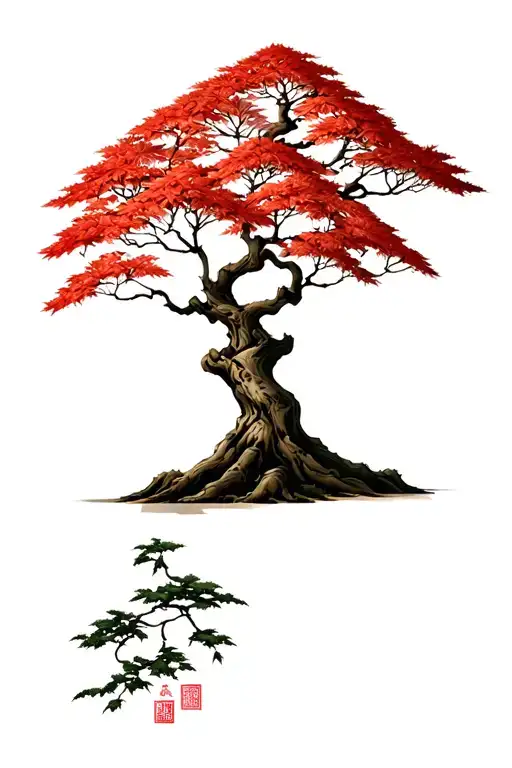 Japanese maple tree with leaves tattoo design idea