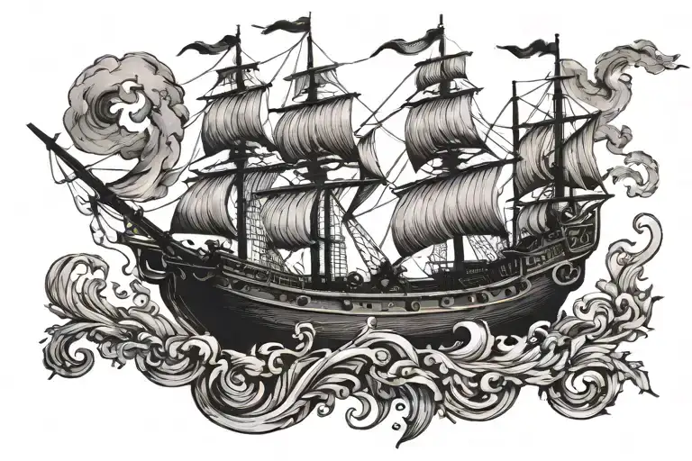 boat 18th century tattoo design idea