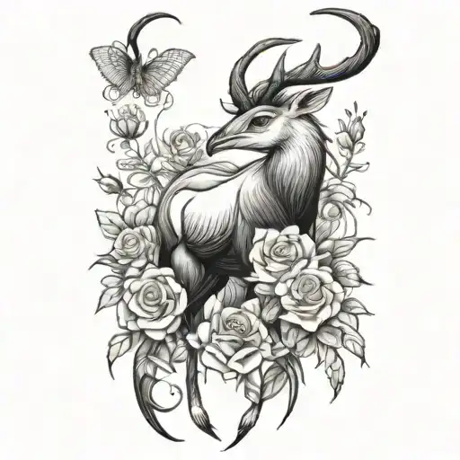 oryx antelope, African fish eagle and roses surrounding tattoo design idea