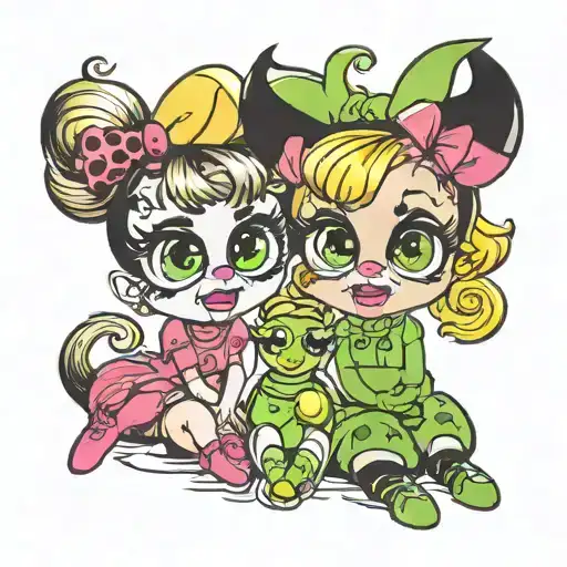 bubbles and buttercup Powerpuff girls tattoo design idea