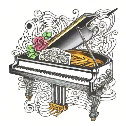 baby grand piano merging into musical notes   tattoo design idea